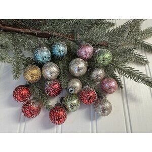 Vintage Japan Glass Round Christmas Ornaments Wire Mesh Cover for Feather Tree